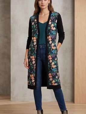 Ted Baker London Floral Black Long Cardigan.No belt.Size 1